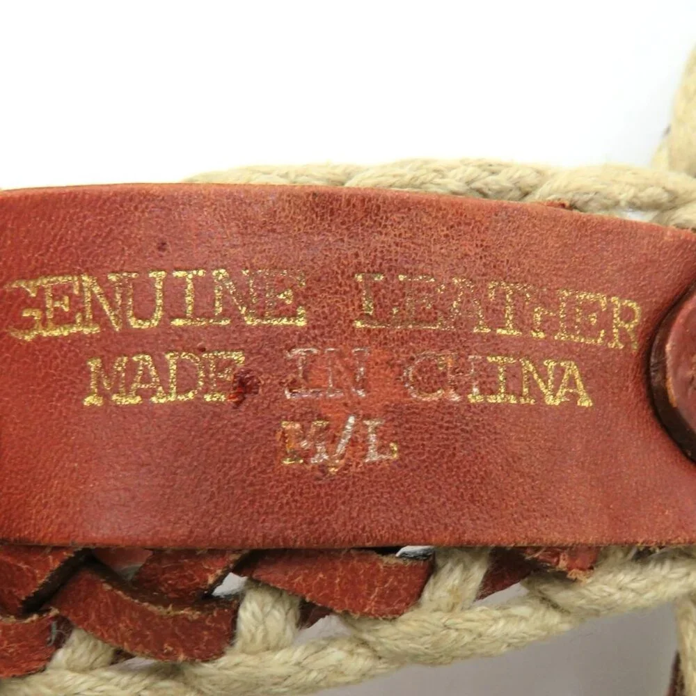 Woven Belt Womens Sz Medium Braided Genuine Leather Cotton Tan Brown Boho Hippie